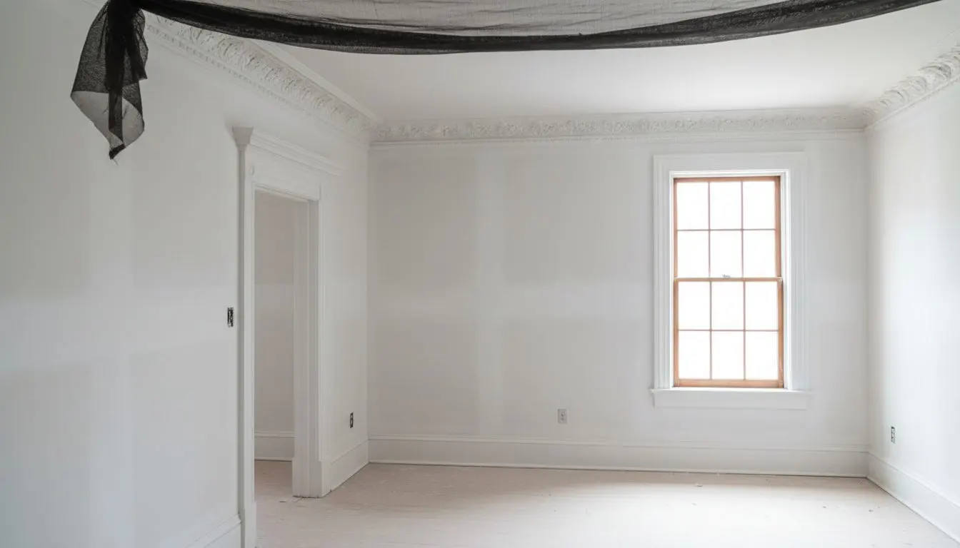 A finished upstairs room in a pre-war Hartford house, board hung, taped and rolled with white primer