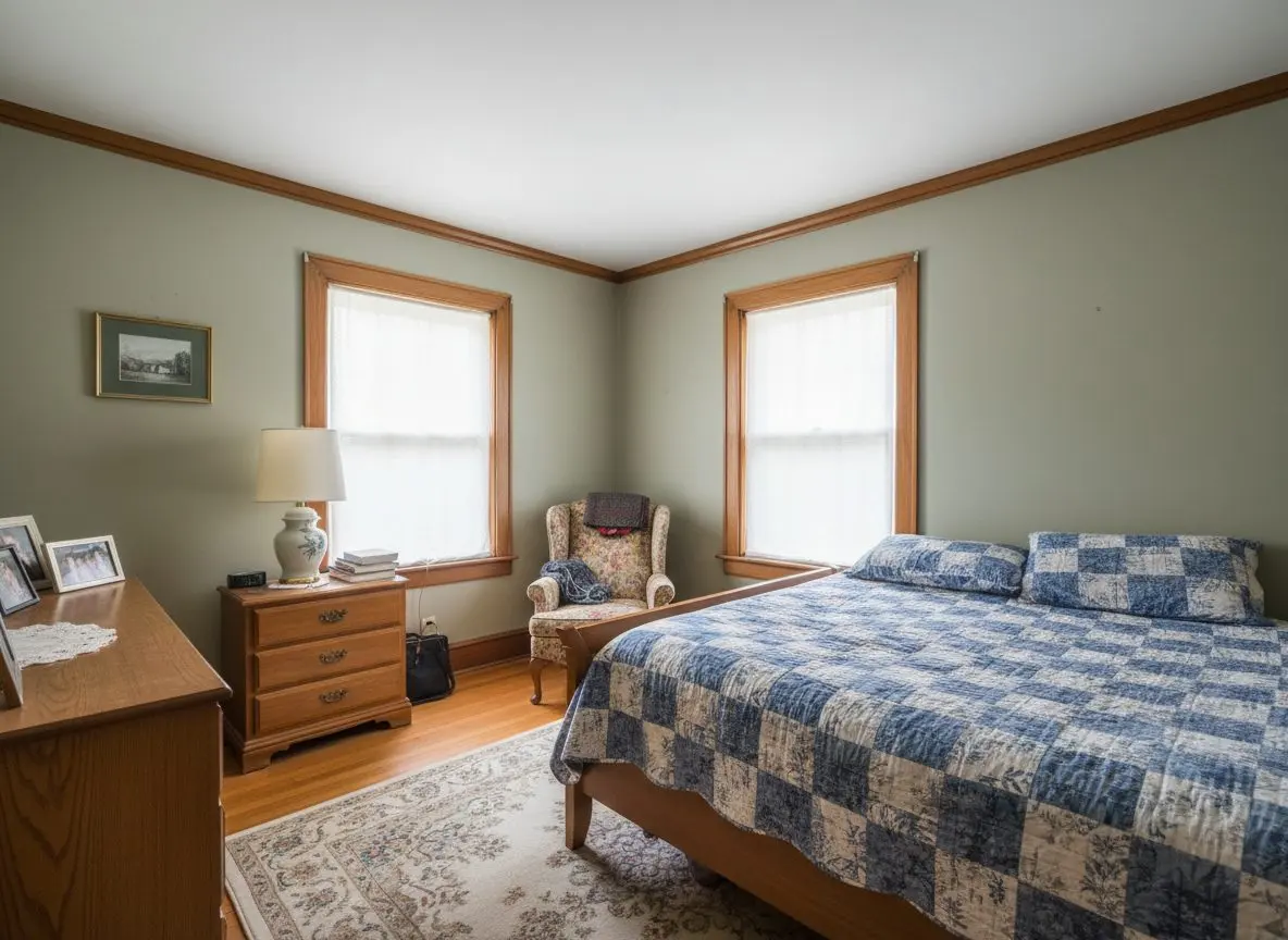 A finished, furnished bedroom or living room in an older Hartford house, in daily use