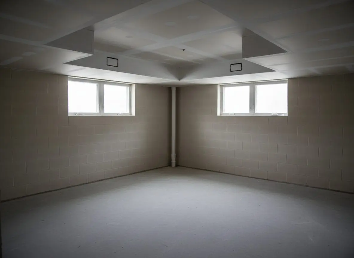 Basement ceiling boxed around ducts in East Hartford
